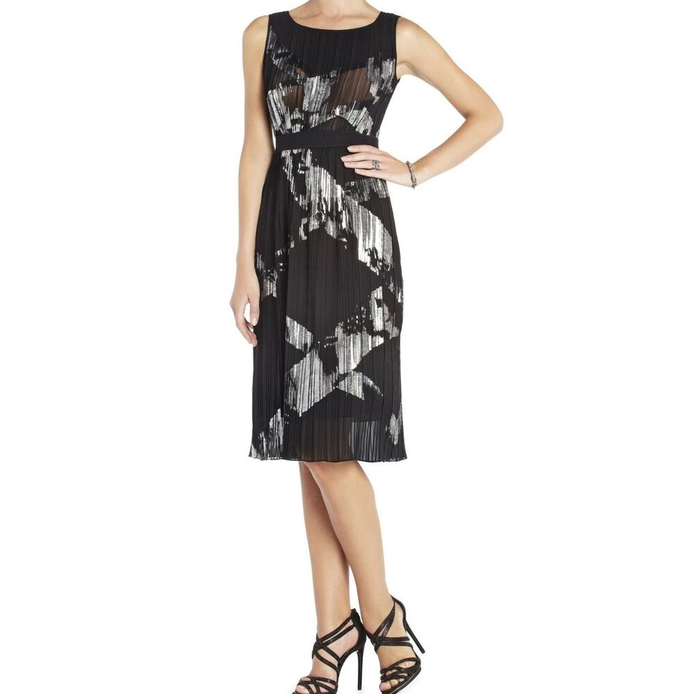 NWT S Dress Cocktail Metallic Silver Holiday Party Black BCBGMAXAZRIA Zariah